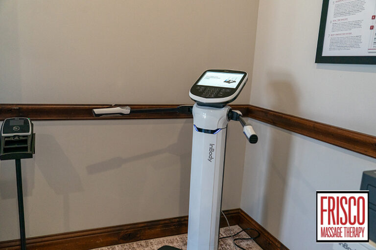 InBody body composition analyzer on a carpeted floor, used to track body composition while on GLP-1 medication.